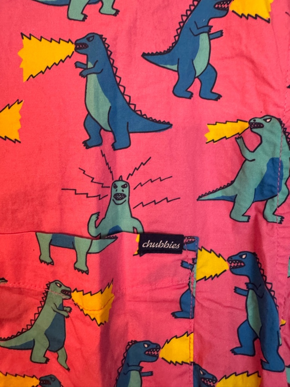 NWT Chubbies Pink Novelty Dino Short Sleeve Button-Up Shirt XL - Picture 3 of 5